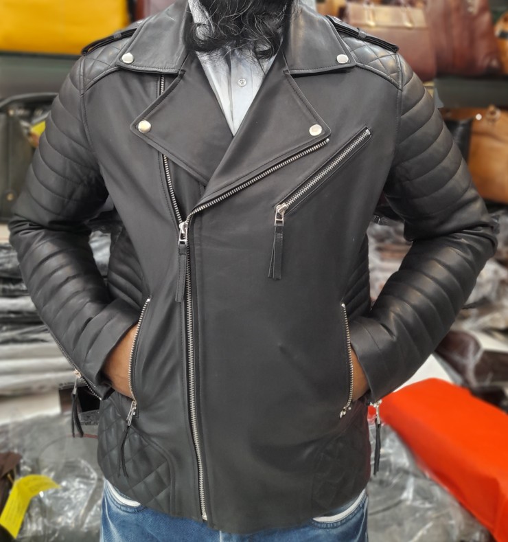Mens Padded Leather Motorcycle Jacket