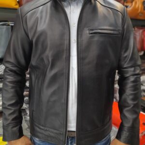 High Neck collar Leather Jacket